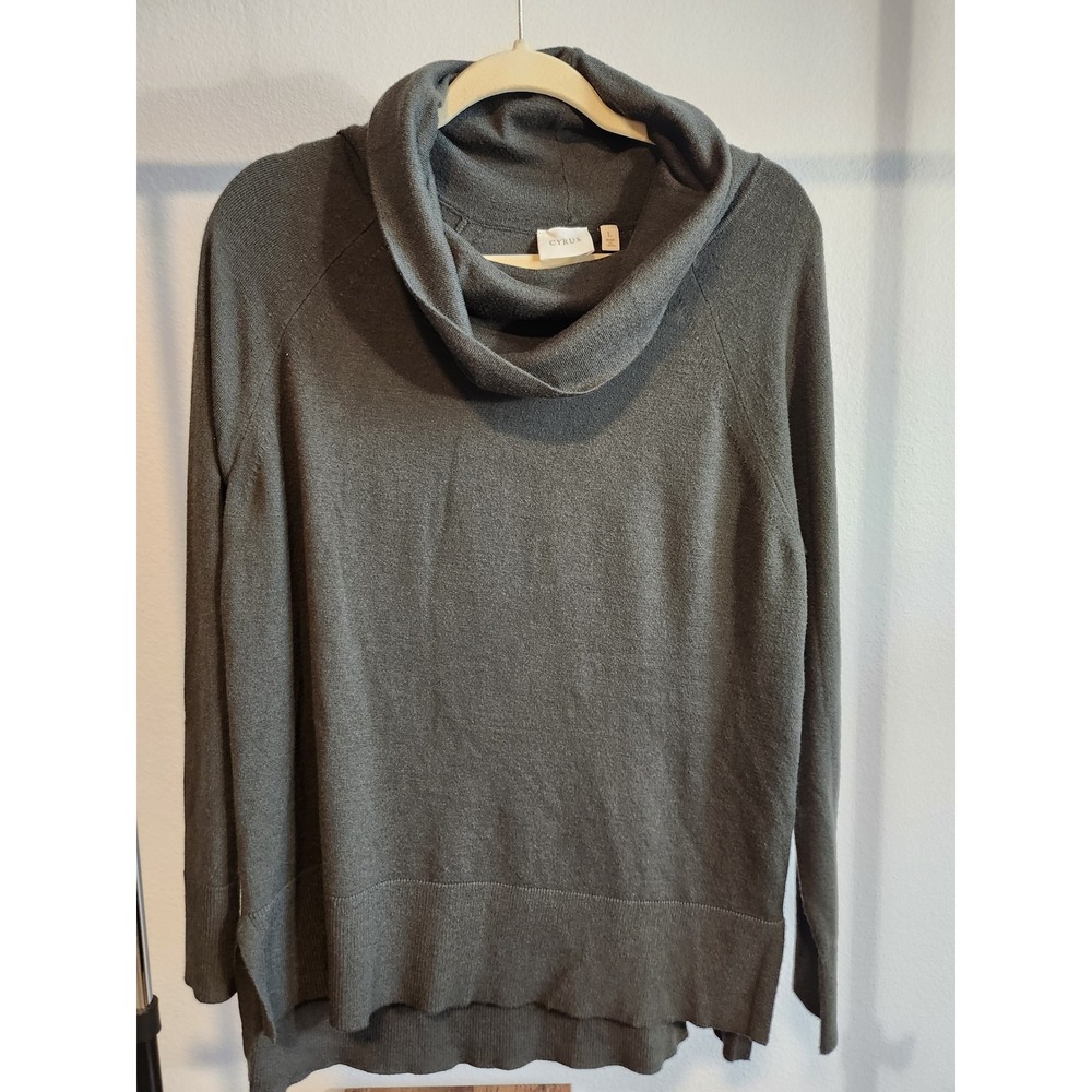 CYRUS Women Charcoal Gray Cowl Neck Long Sleeve Sweater Top Size L